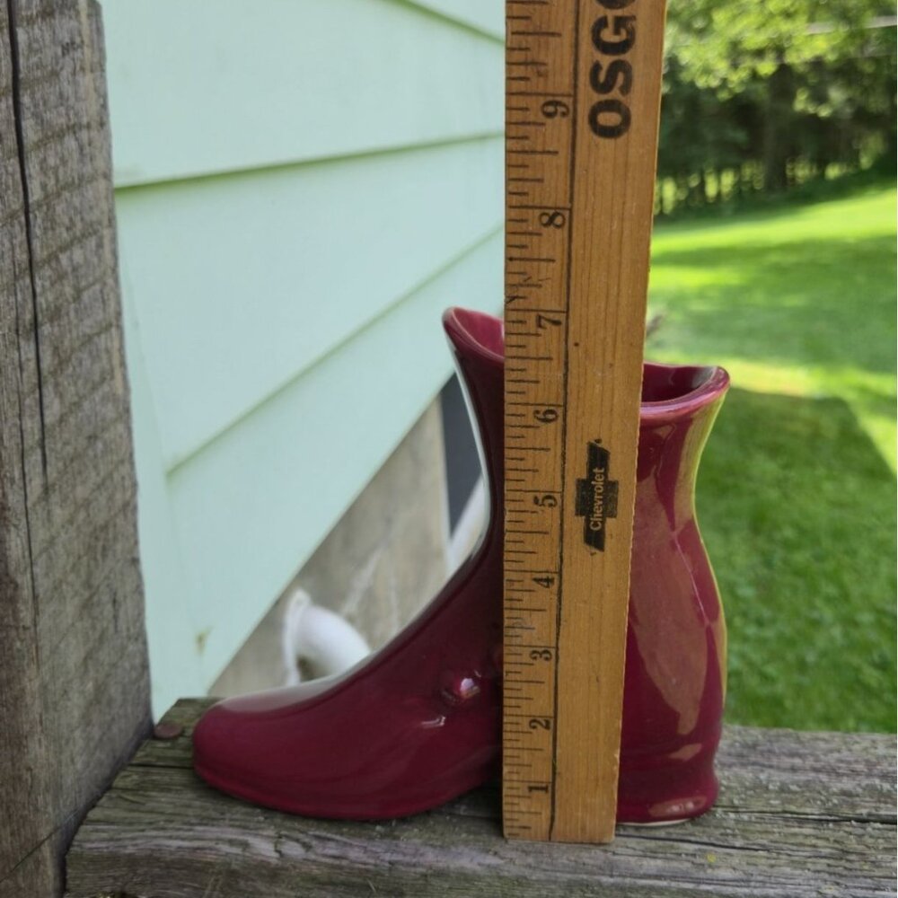 Red Victorian Shoe Planter Retro Pottery Decor - Picture 8 of 10